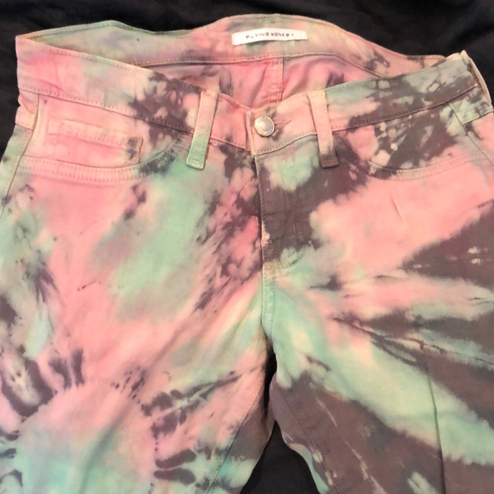 Flying monkey tie dye jeans